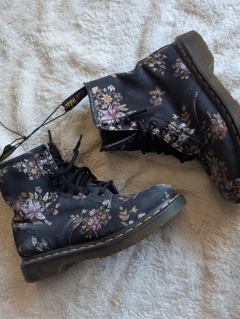 Doc Martens Catel RARE Floral Lace-Up Combat Boots - Black